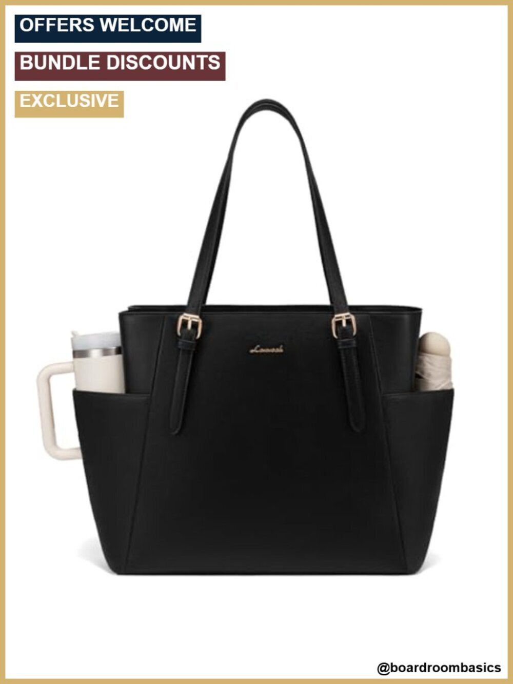 Leather Laptop Tote Bag with Large Cup Holder, 15.6 Inch Work Briefcase